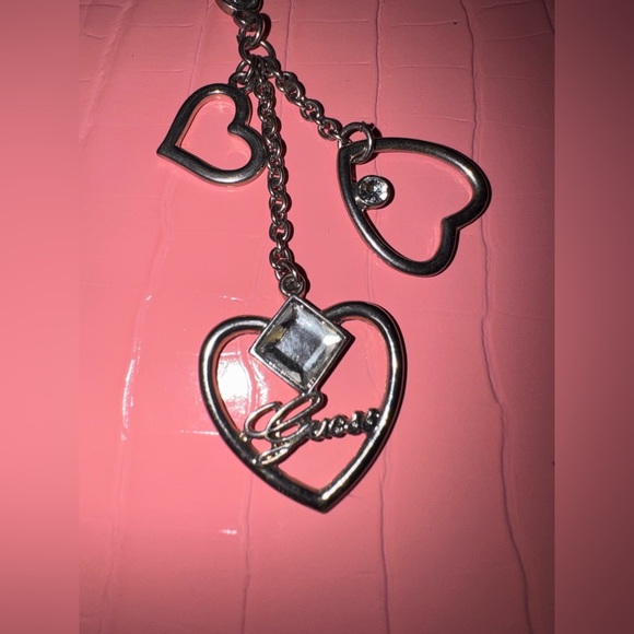Guess VINTAGE Y2K Silver Heart Charm Necklace with Crystal - Picture 2 of 4